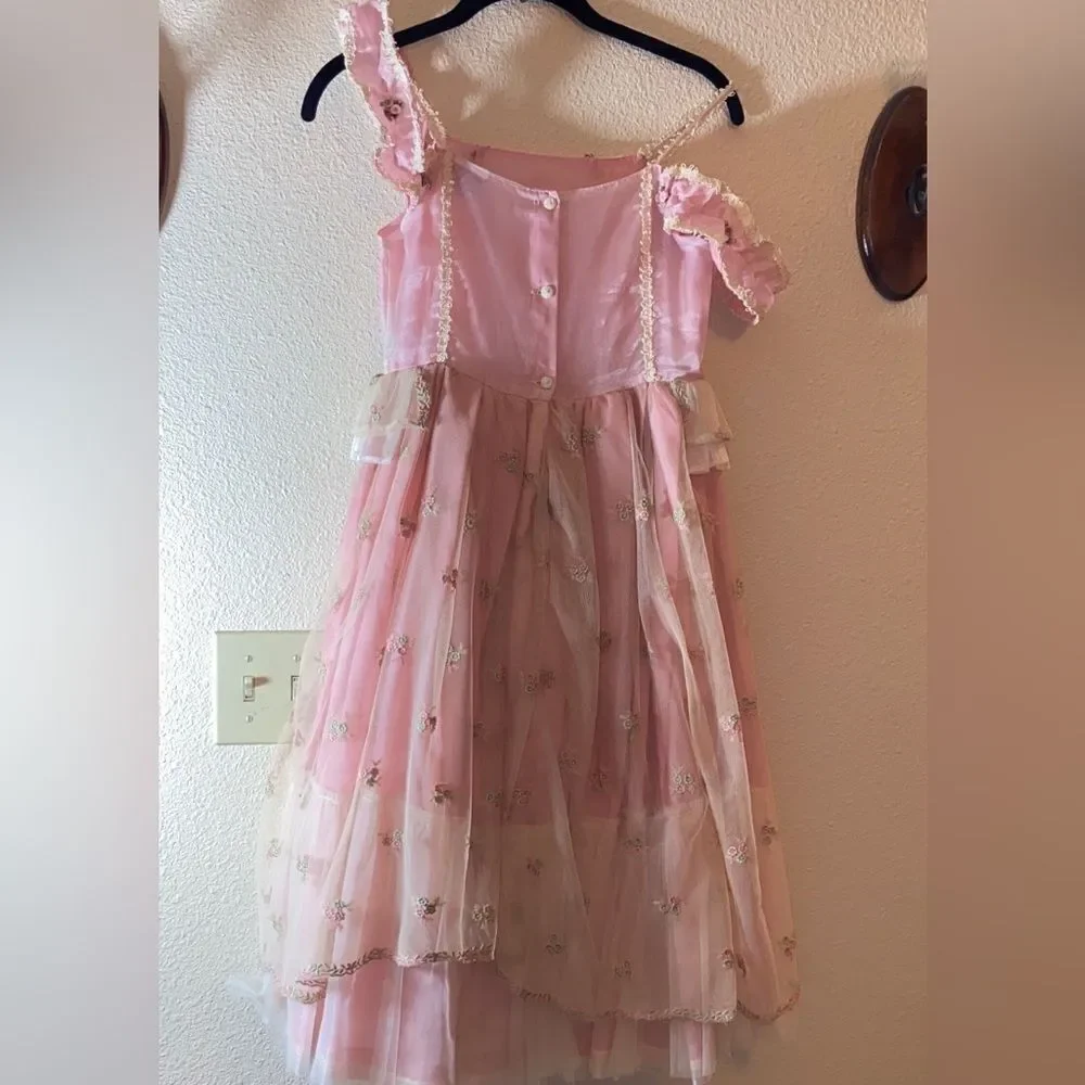 🥰Creaciones Sarahi Elegant Pink and Cream Kids Theater Costume Dress Size 8 Girl